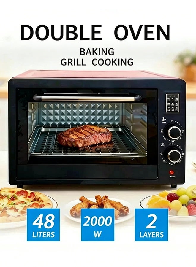 الحلم فرن كهربائي من رويا دا، سعة 48 لترًا، فرن سطحي كبير السعة بقوة 2000 وات، مع تحكم مستقل في درجة الحرارة العلوية والسفلية، هيكل من الفولاذ المقاوم للصدأ، مؤقت، للخبز والشواء، فرن متعدد الوظائف للمطبخ المنزلي - قابس أوروبي 220 فولت - Image 1